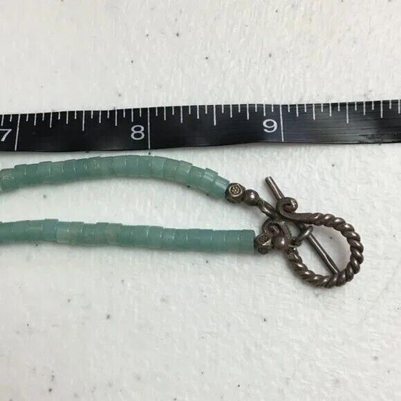 Beaded Aventurine Necklace 19in Heishi Beads Discs Silver Tone Shell Pendant - Picture 3 of 8